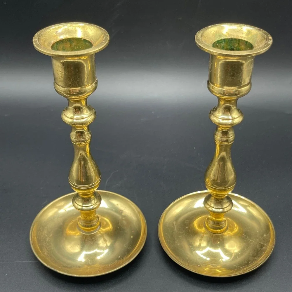 Vintage Brass Candlestick Holders Set of 2 Made in Japan 6.5 Inch Tall Baluster